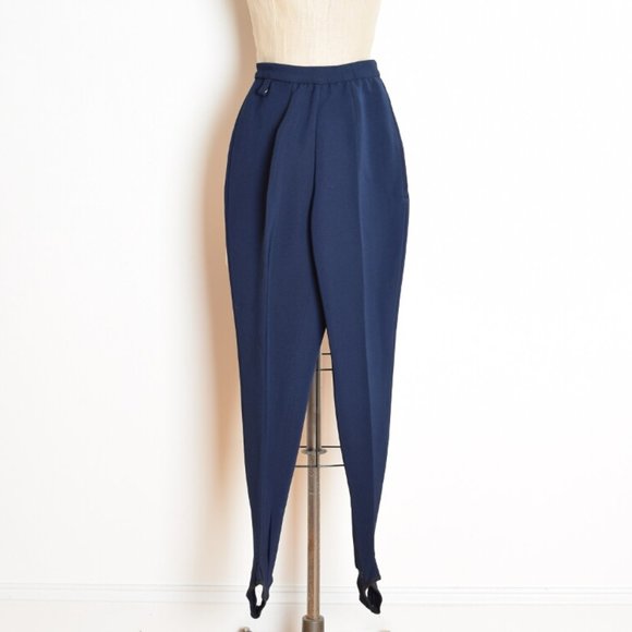 vintage 70s snow ski pants navy blue high waisted stirrup leggings EDELWEISS XS - Picture 1 of 7